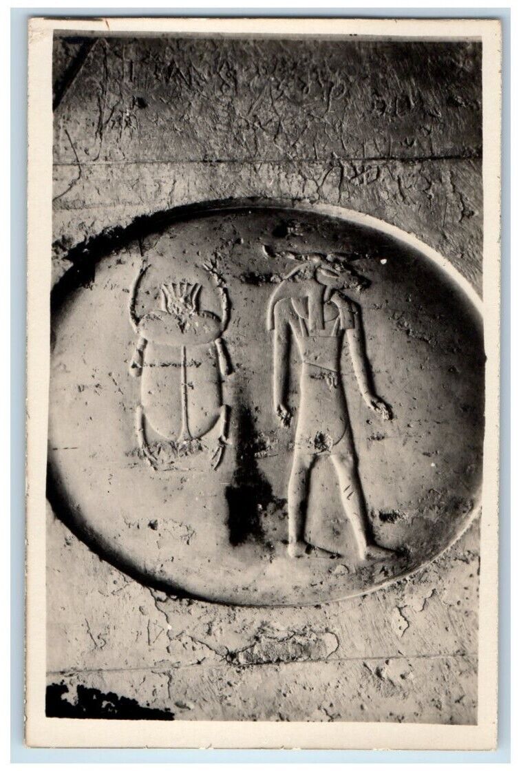 c1920's Tomb Of King Seti 1st Ra Sun God Hieroglyphs Thebes Egypt RPPC Postcard