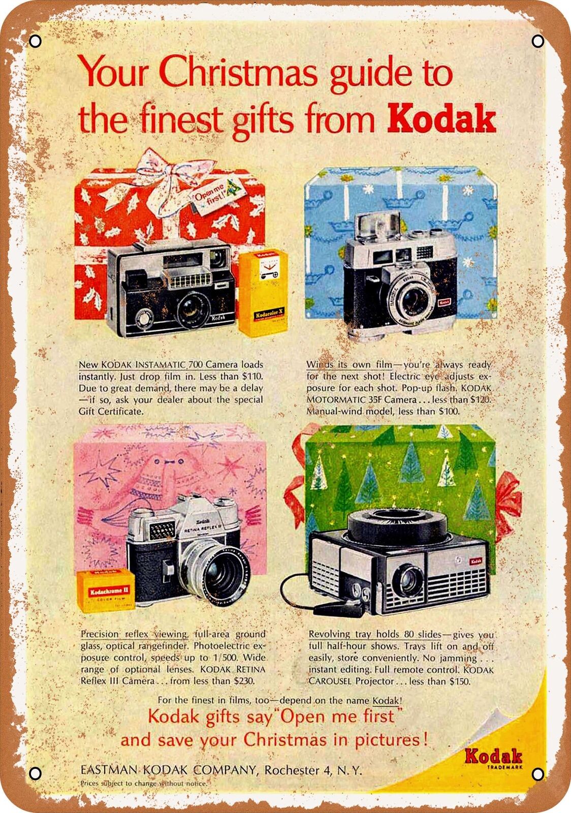 Metal Sign - 1963 Kodak Christmas Guide - Vintage Look Reproduction