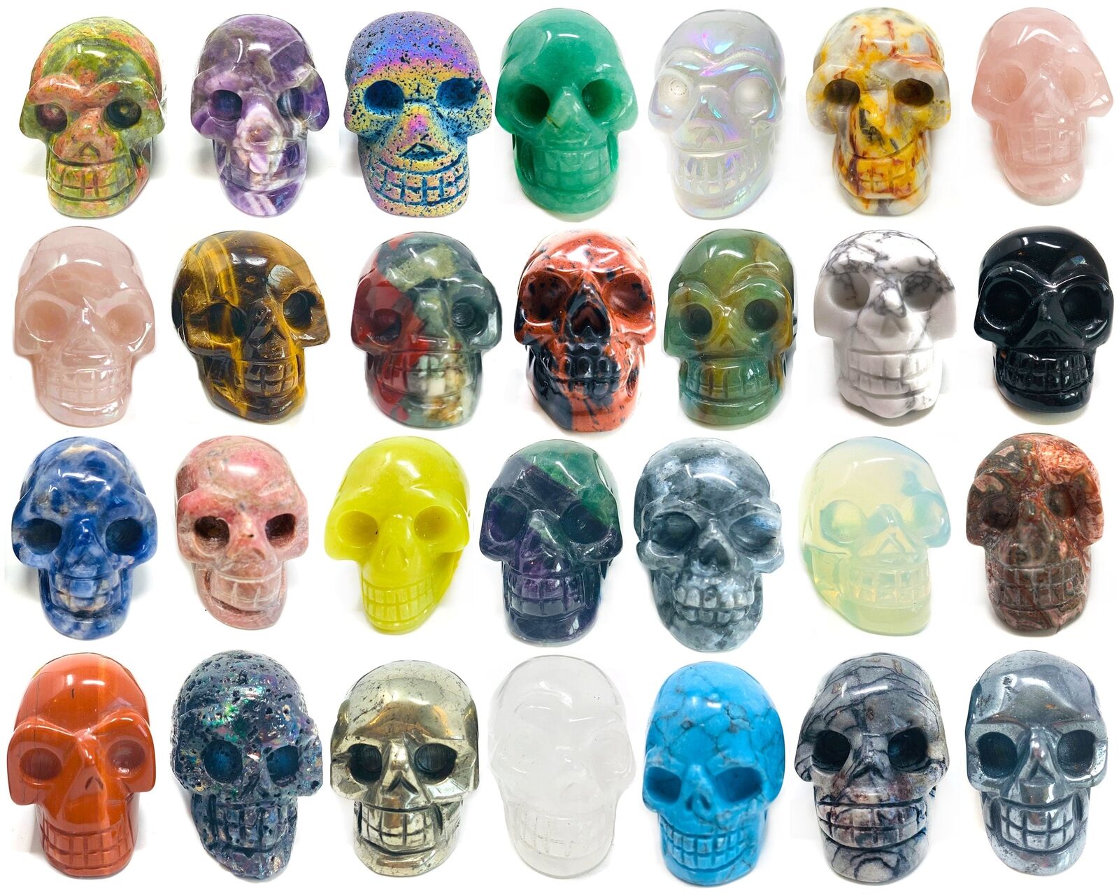 Crystal Skulls in 35+ Healing Crystal types, Large, Small Carving