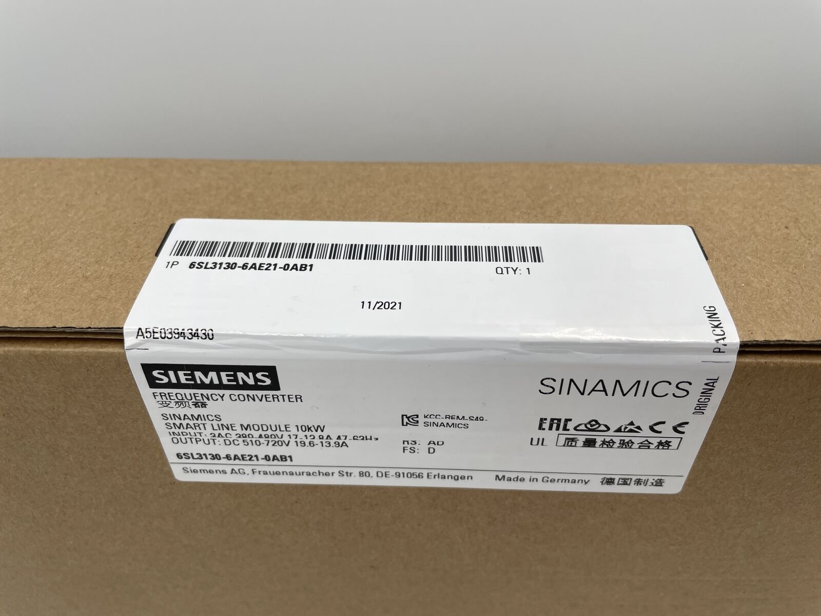 New In Box Siemens 6SL3130-6AE21-0AB1 SINAMICS S120 Module 6SL3 130-6AE21-0AB1