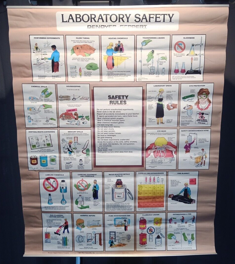 Denoyer Geppert Laboratory Safety Rules Chemistry Biology Poster Chart 32 x 44