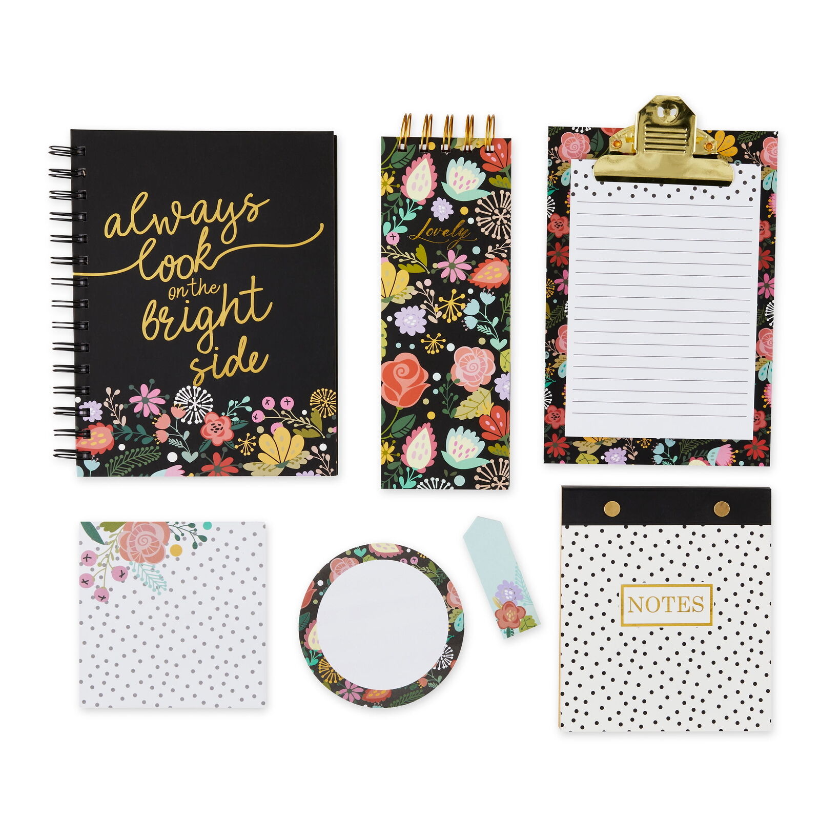 Pen+Gear Stationery Gift Sets, Black Ditsy Floral, Ruled Paper, Journal, Notepad