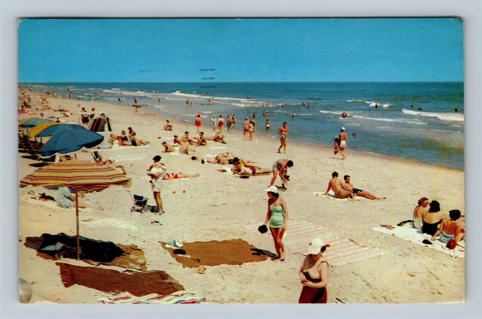 Relaxing On The Beach, Ocean Waves, c1961 Vintage Postcard