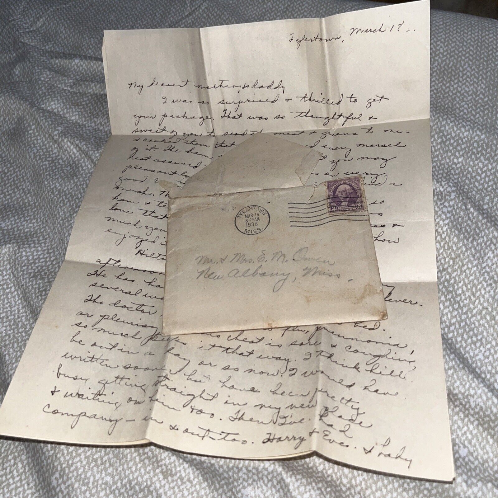 Antique 1936 Great Depression Era Letter Home from MS Discusses New Orleans Trip