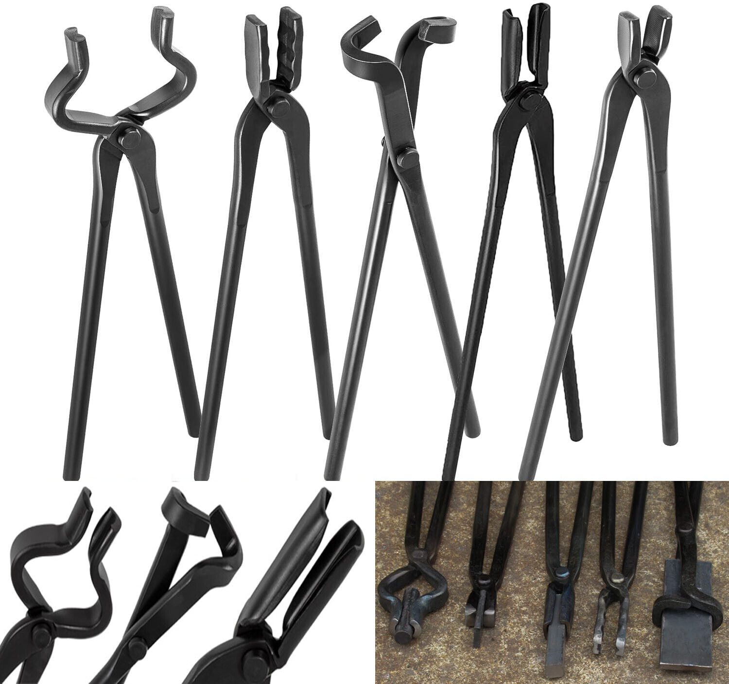 5Pcs Heavy-duty Steel Blacksmith Tongs Set For Blacksmithing Knife Making Tongs