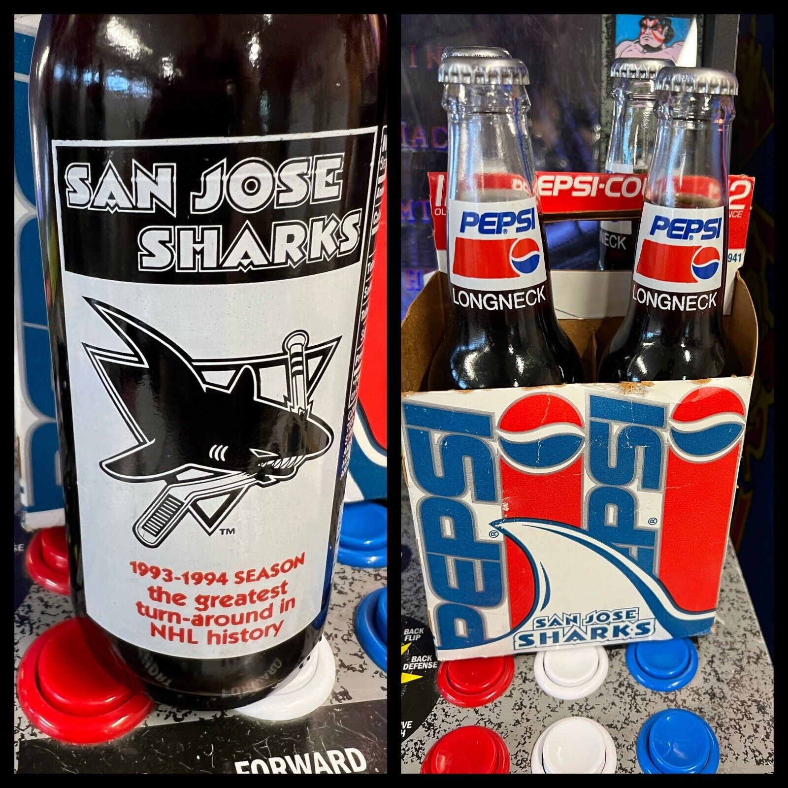 4 Pack: Vintage 1993-94 San Jose Sharks Pepsi Commemorative Bottle Set UNOPENED