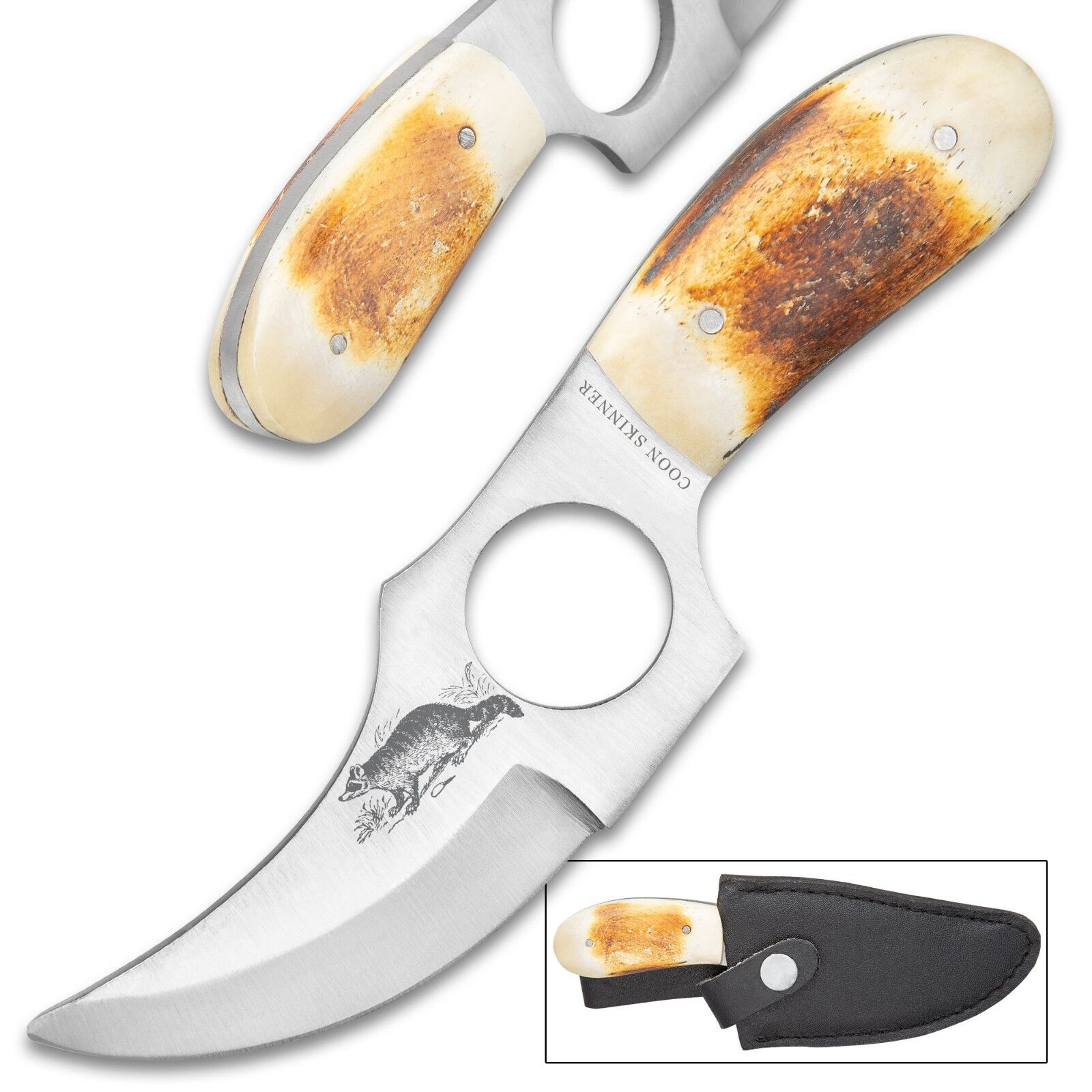 Coon Skinner - Fixed Blade Buffalo Bone Handle Knife & Sheath