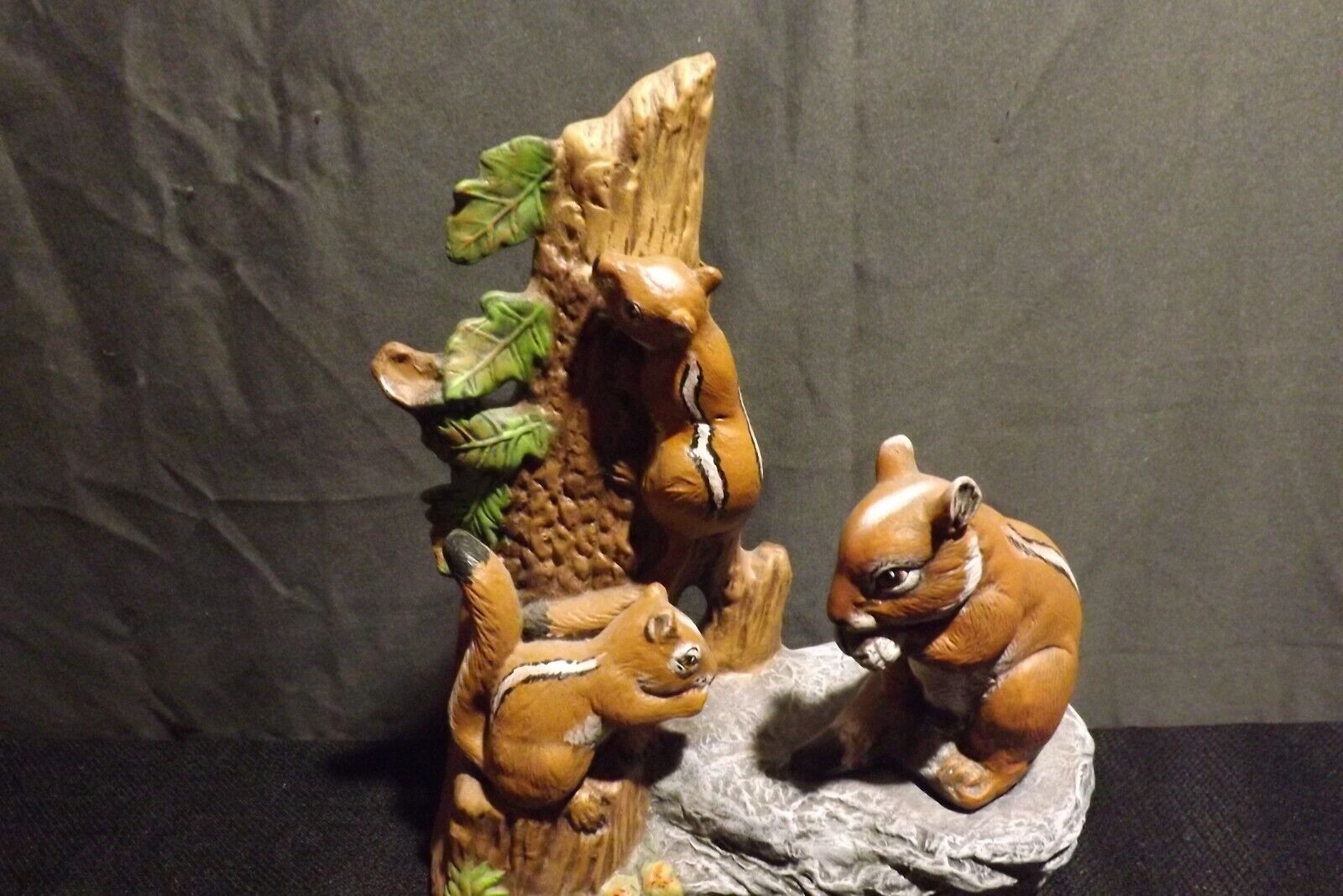 Chipmunks Ceramic Figurine w-Acorns on Tree and Rock
