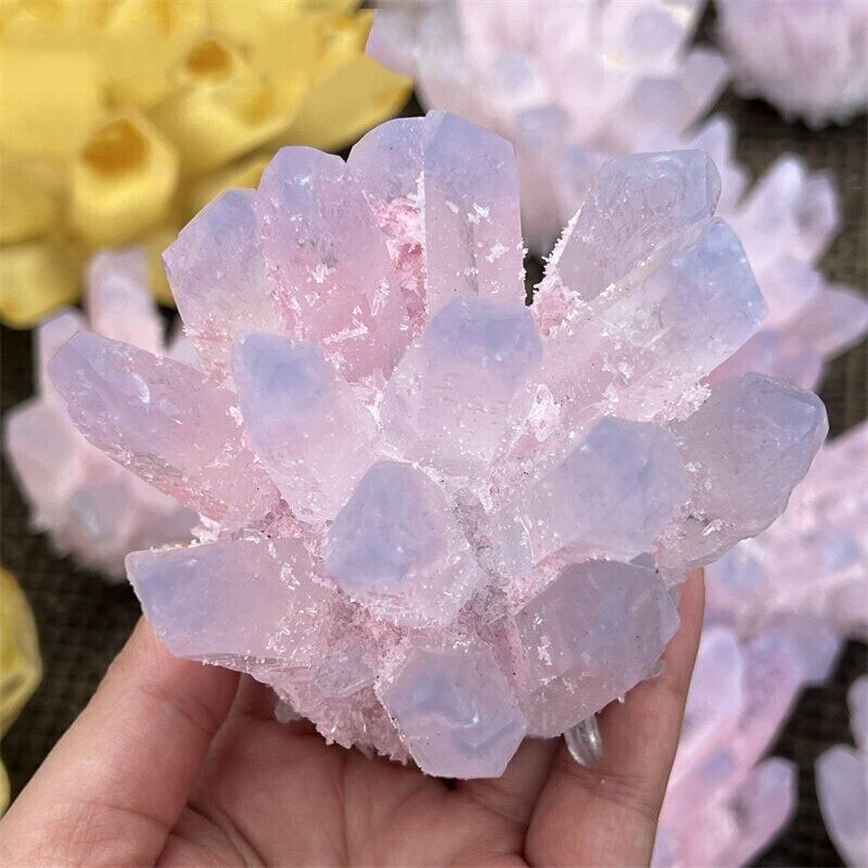 310g+ Light Pink Phantom Cluster Titanium Geode Quartz Crystal Home Ornaments