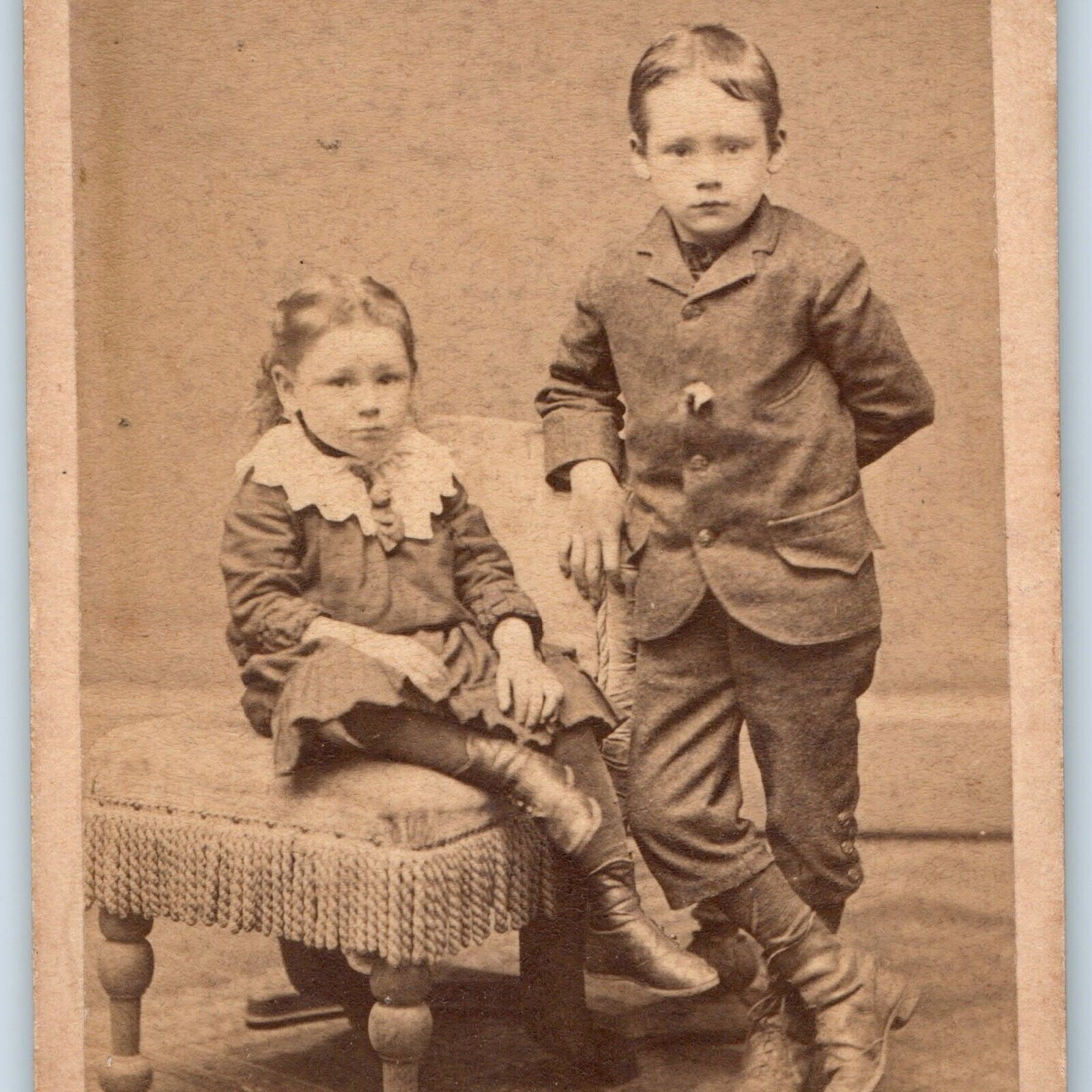 c1870s Cute Siblings Brother Sister Boy Girl CdV Photo Card Handsome Kids H26
