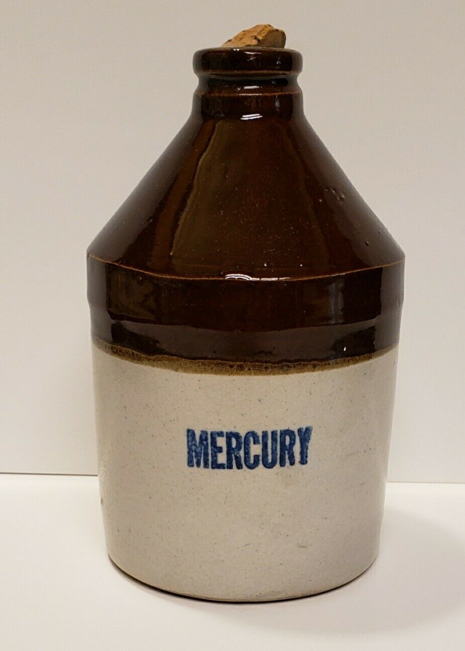 Antique #5 Mercury Stoneware Jug Crock Dental EMPTY Medicine Bottle