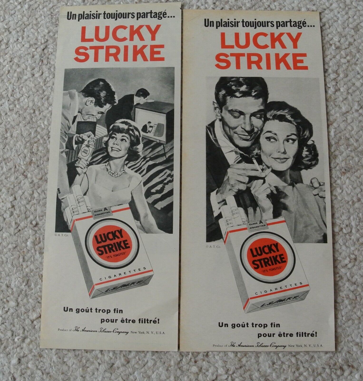TWO VERY VERY RARE OLD ADS LUCKY STRIKE from 1962