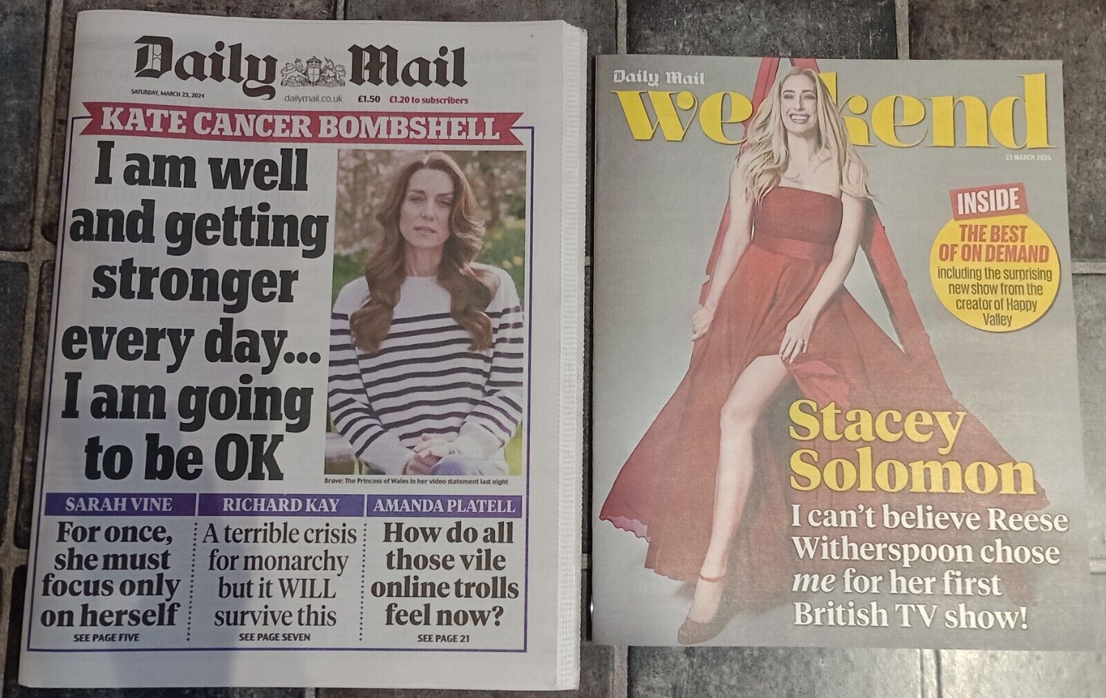 Daily Mail Newspaper (UK) - 23rd March 2024 - Kate Princess Wales Cancer Shock