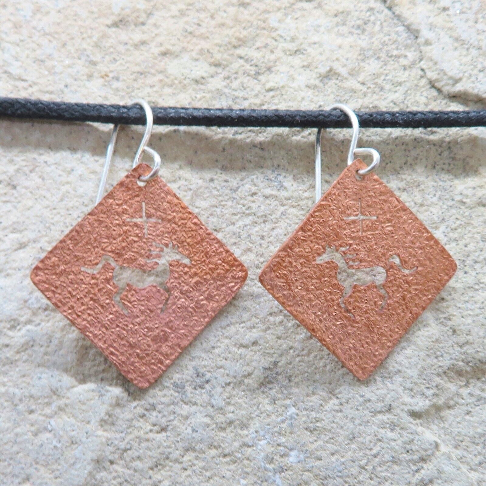 Santo Domingo-Copper Petroglyph Earrings-Free Spirit Horse Design-Jeremy Rosetta
