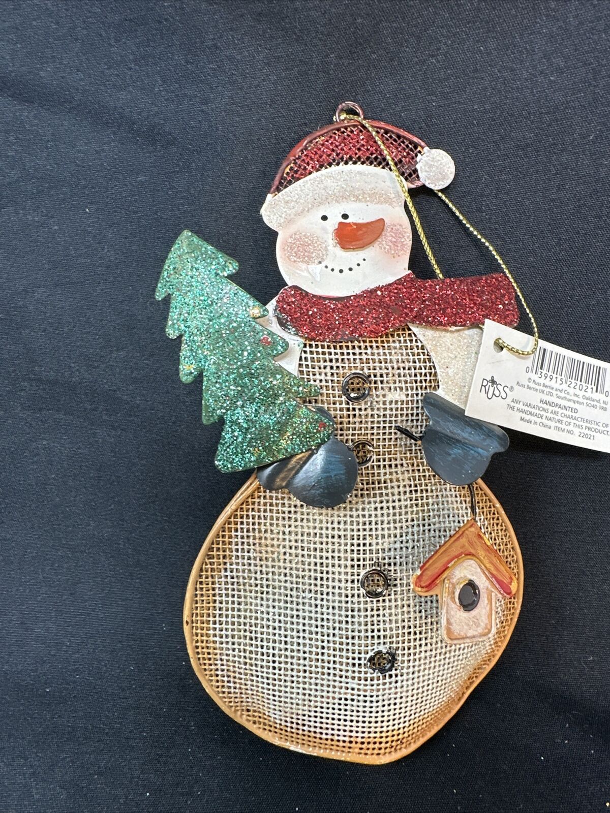 Vintage New Russ Berrie Snowman Tin Christmas Ornament 5\