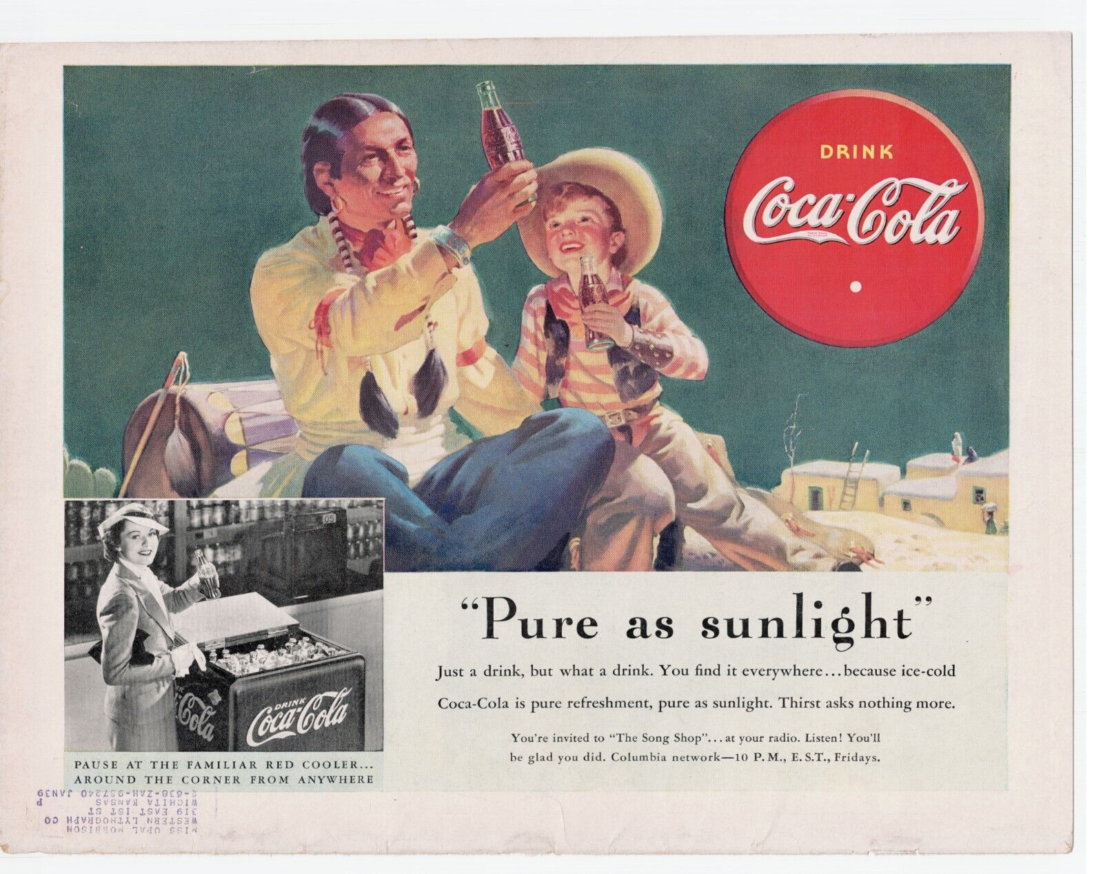 1938 Item :  Coca Cola Drink Pure As Sunlight Soda Pop Vintage Print Ad