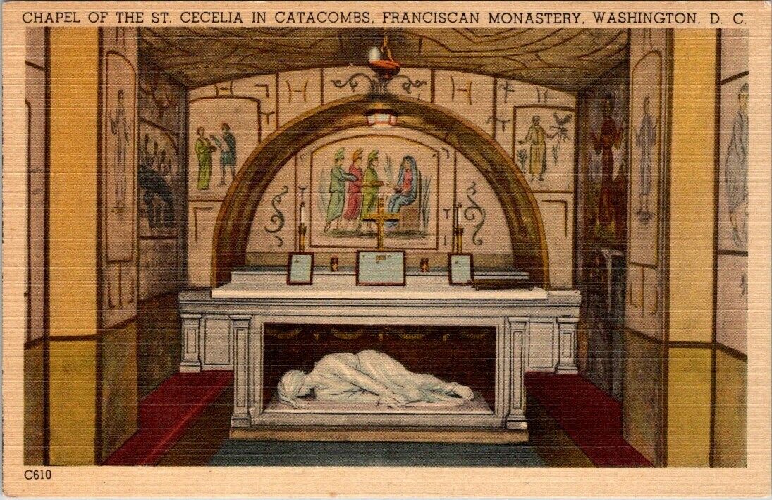 VINTAGE CHAPEL OF THE ST CECELIA IN CATACOMBS FRANCISCAN MONASTERY POSTCARD JY