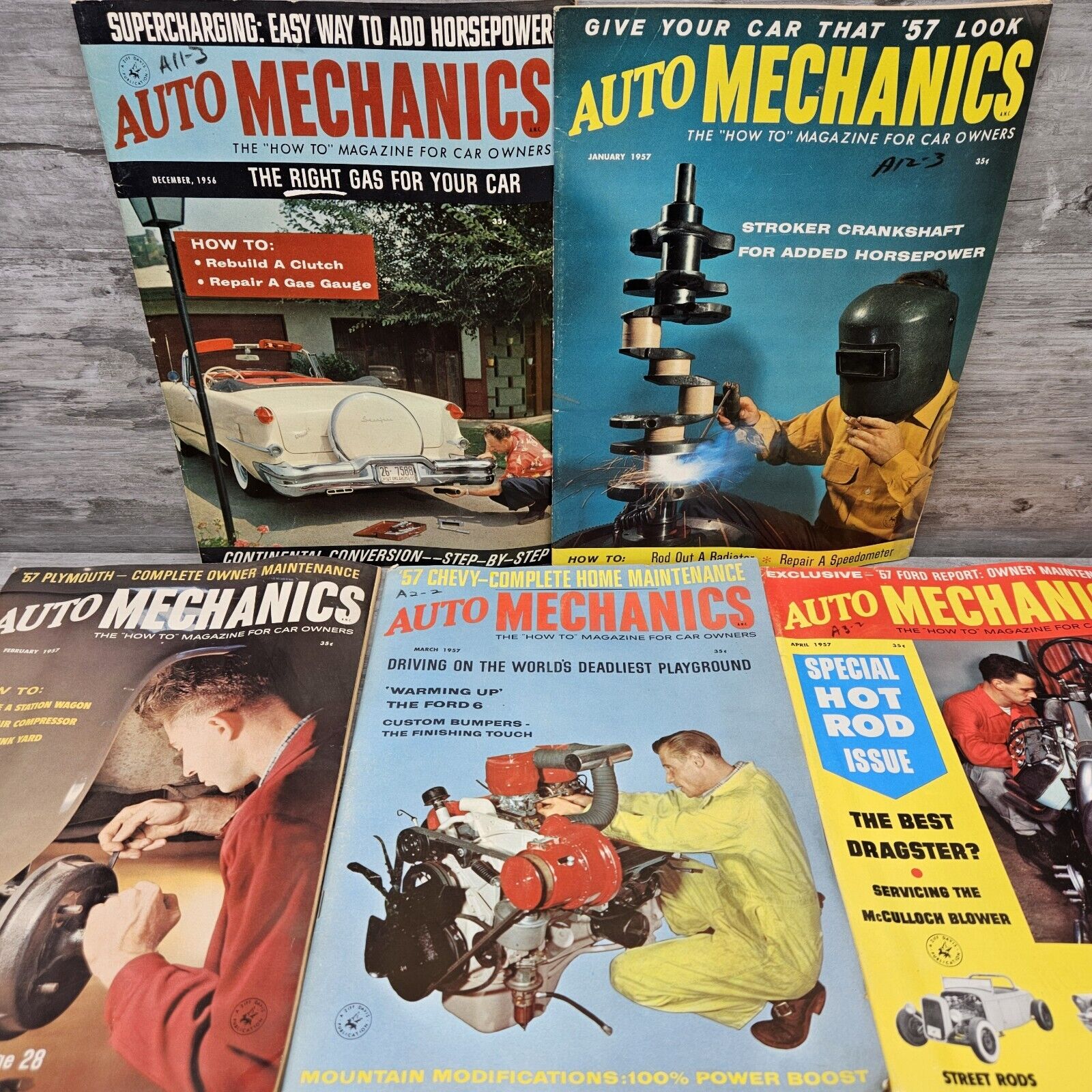 Auto Mechanics Magazine Lot (5) 1950s Hot Rods Rat Custom Cars Chevy Ford Dodge