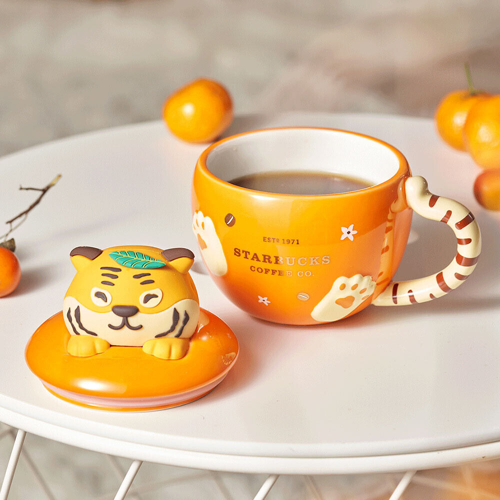 Starbucks China 2022 Year Of The Tiger Cute Tiger Shape 10oz Orange Coffee Mug