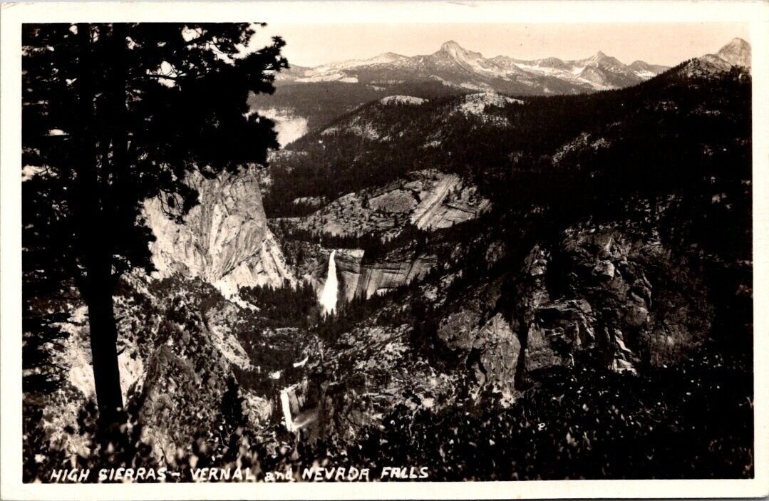 RPPC Yosemite CA Vernal Nevada Falls High Sierras Aerial View photo postcard IQ2