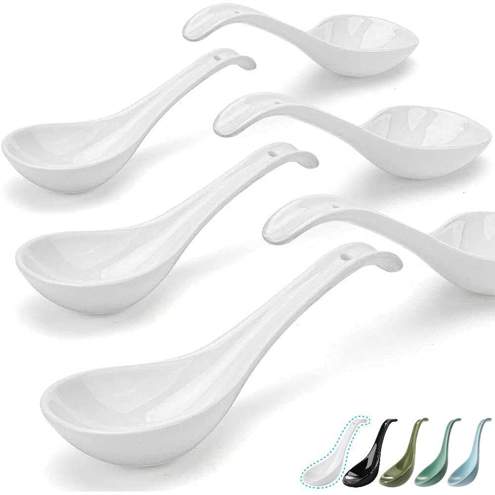 Bright White 6.75 inch Asian Soup Spoons Set of 6, Ultra-fine Porcelain Table...