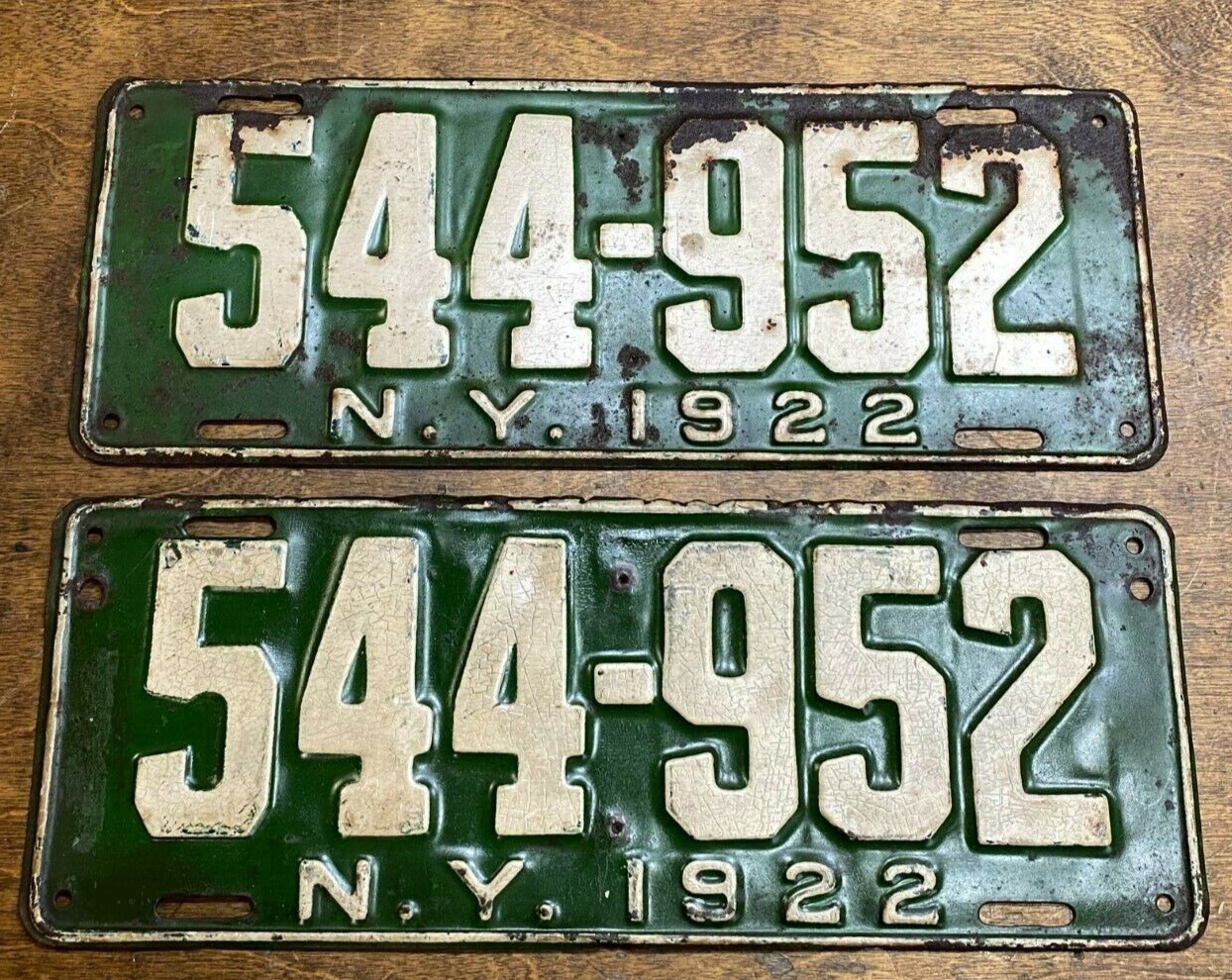 Pair of Antique 1922 NEW YORK Automobile License Plate / Vintage Car Tags