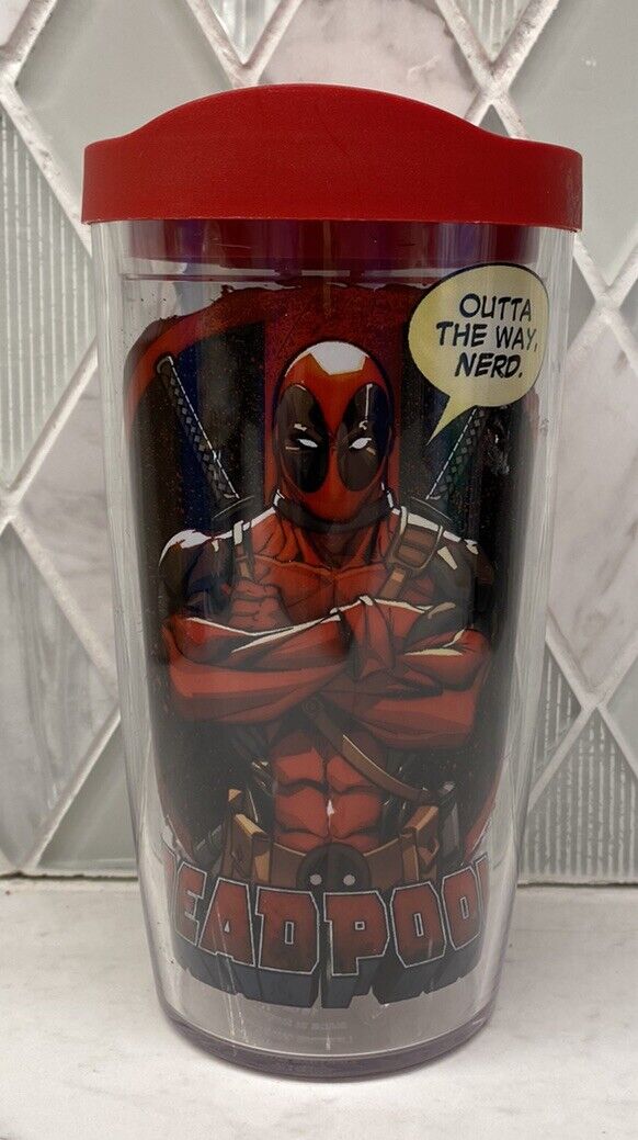 TERVIS Tumbler With Red Lid. Deadpool 16 oz. Acrylic Travel Cup