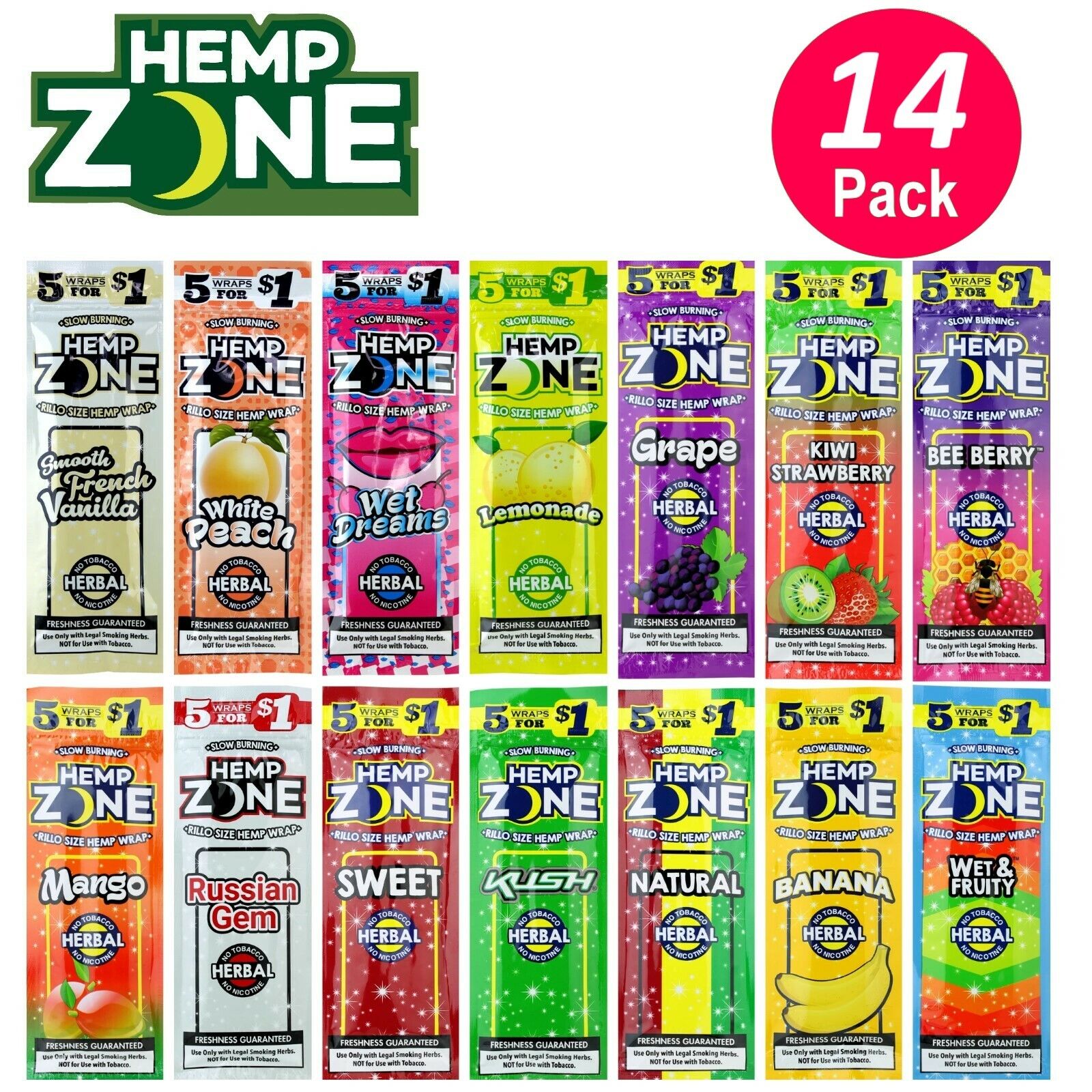 H. Zone Organic Wrap Variety Pack 14 Pouches, 5 Per Pouch - 70 Wraps Total