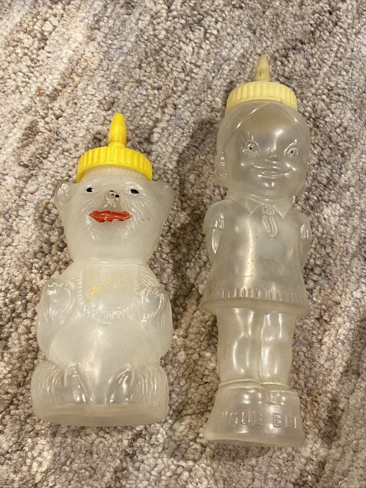Vintage SUE BEE Syrup Little Girl Plastic Bottle & Plastic Honey Bear Bottle