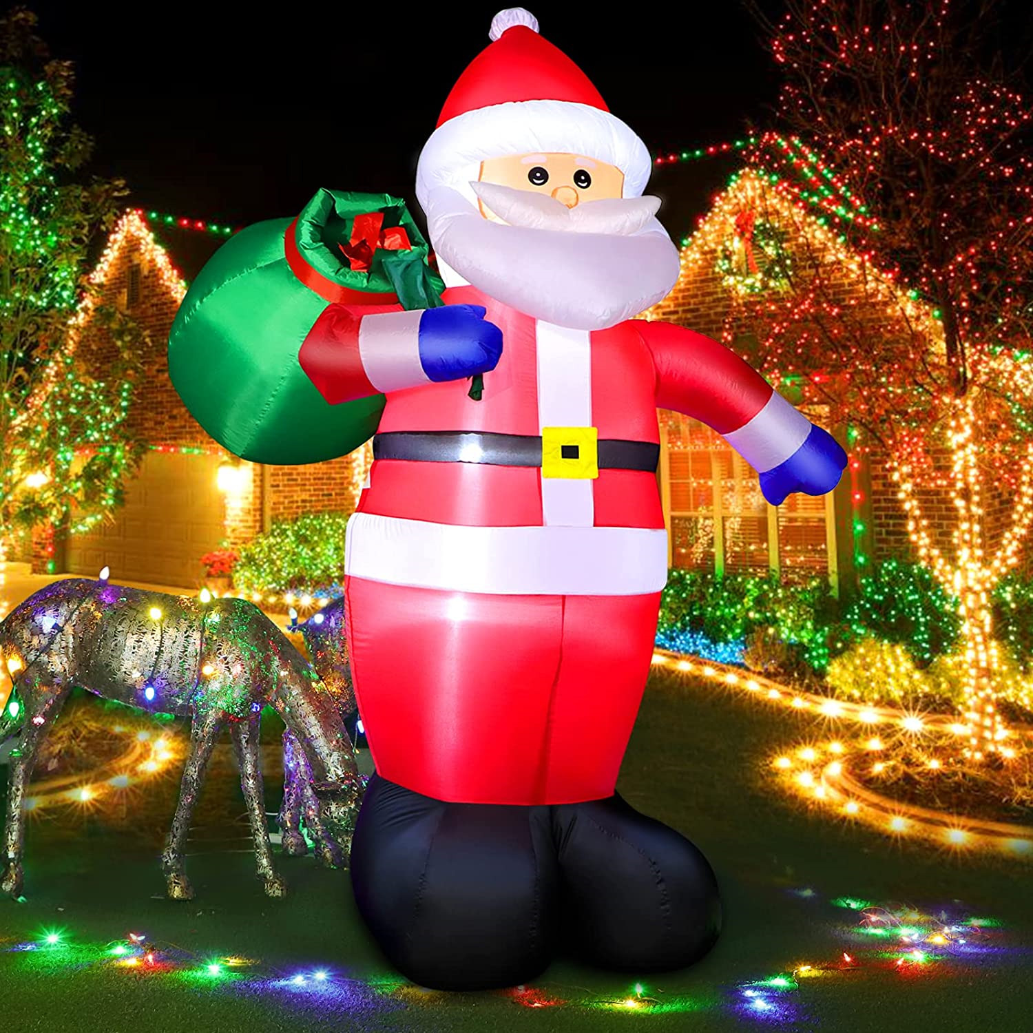 8 FT Christmas Inflatable Santa Claus Outdoor Decorations, Blow up Santa Claus