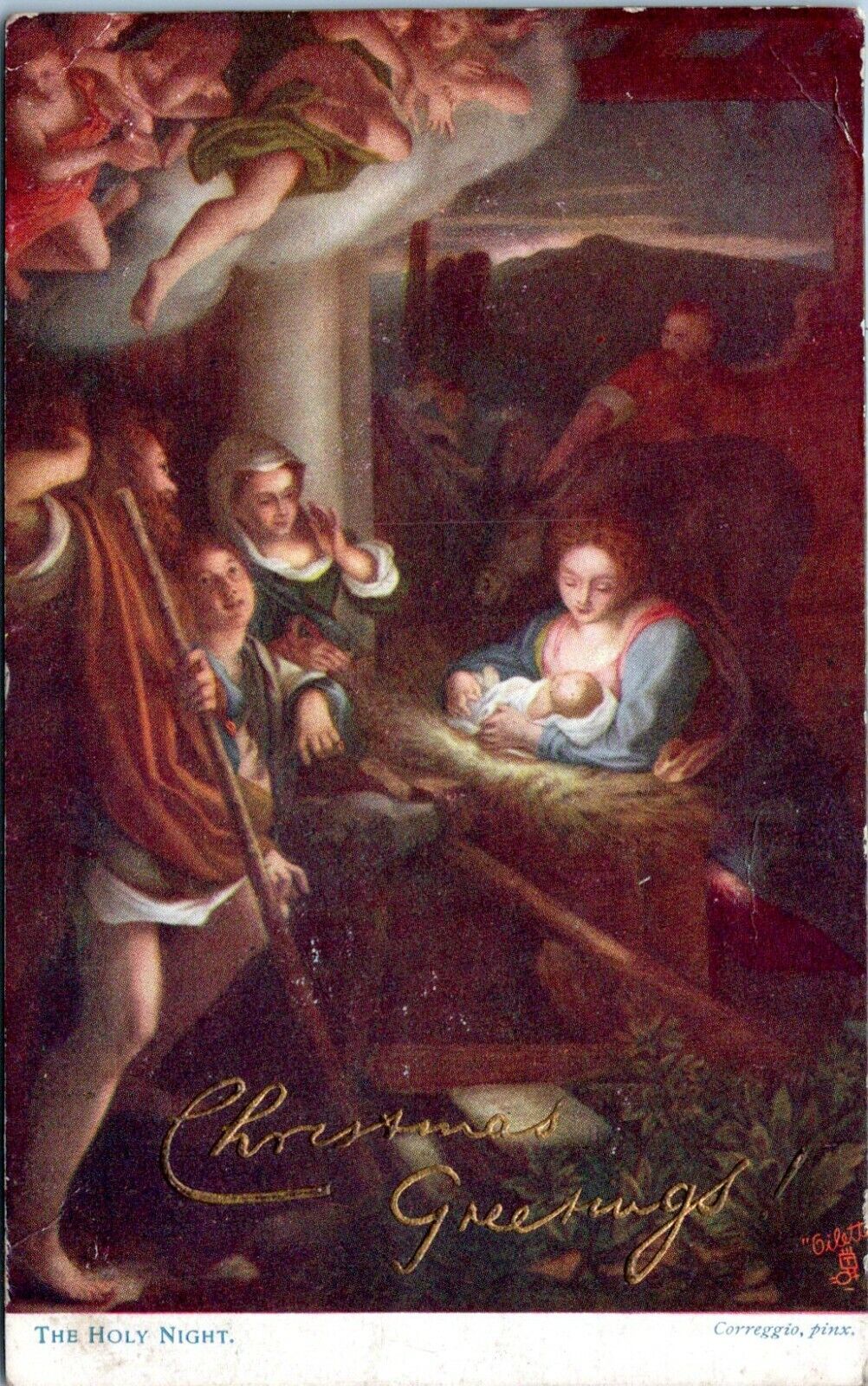 Raphael Tuck Oilette Artist Signed Vintage Christmas Postcard Nativity 9269 OF