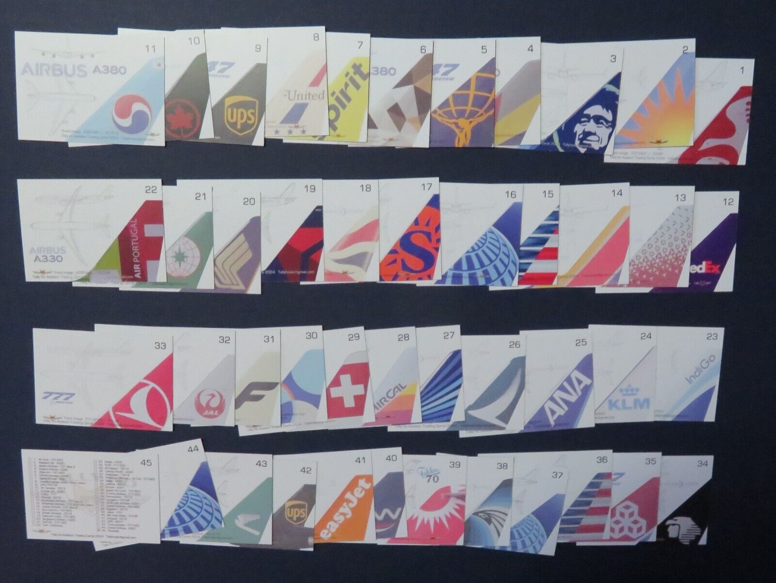 Airplane Aviation Trading Cards - Airliner Set - 45 Cards - 