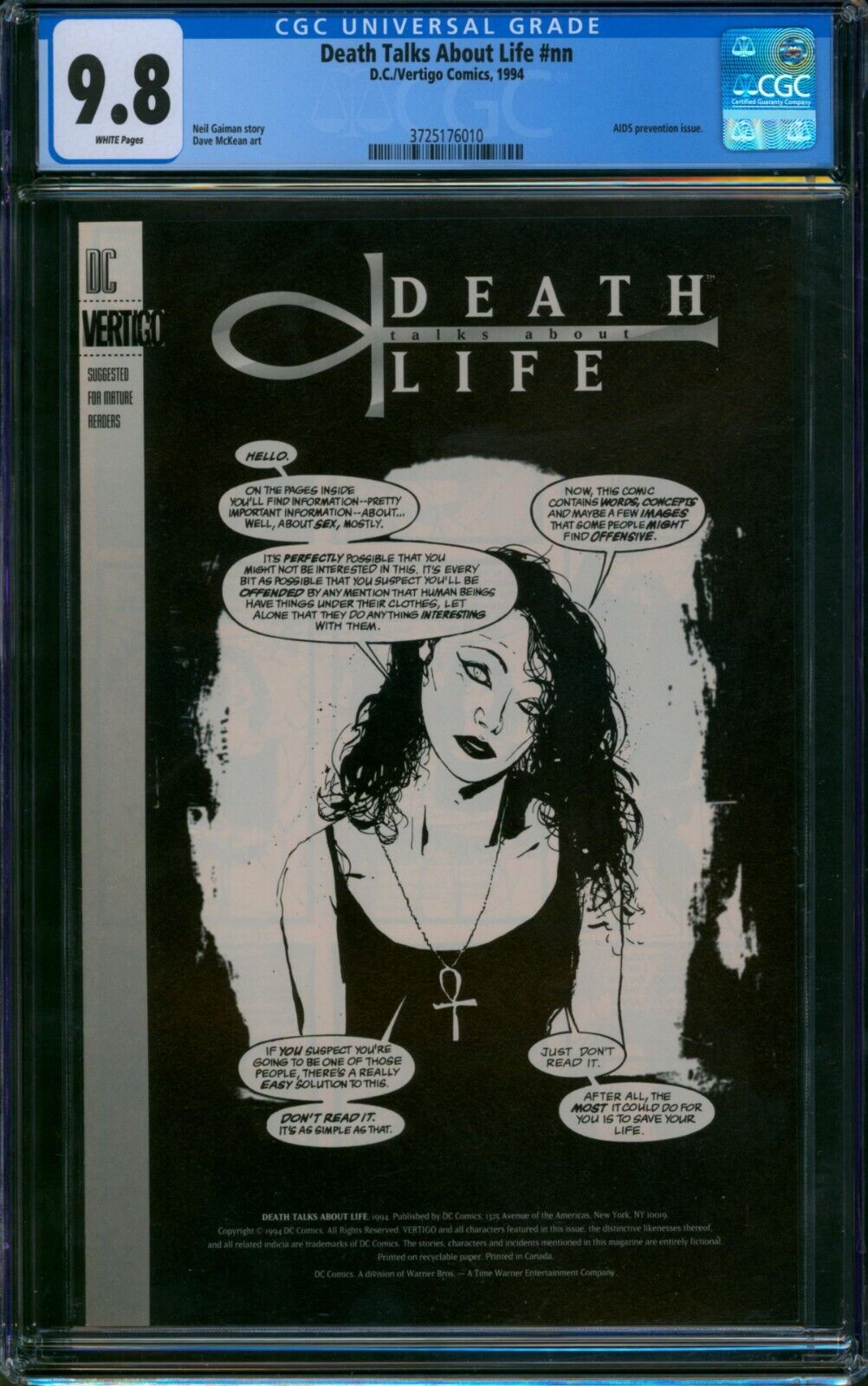 Death Talks About Life #nn 🌟 CGC 9.8 🌟 Neil Gaiman DC Vertigo Comic 1994