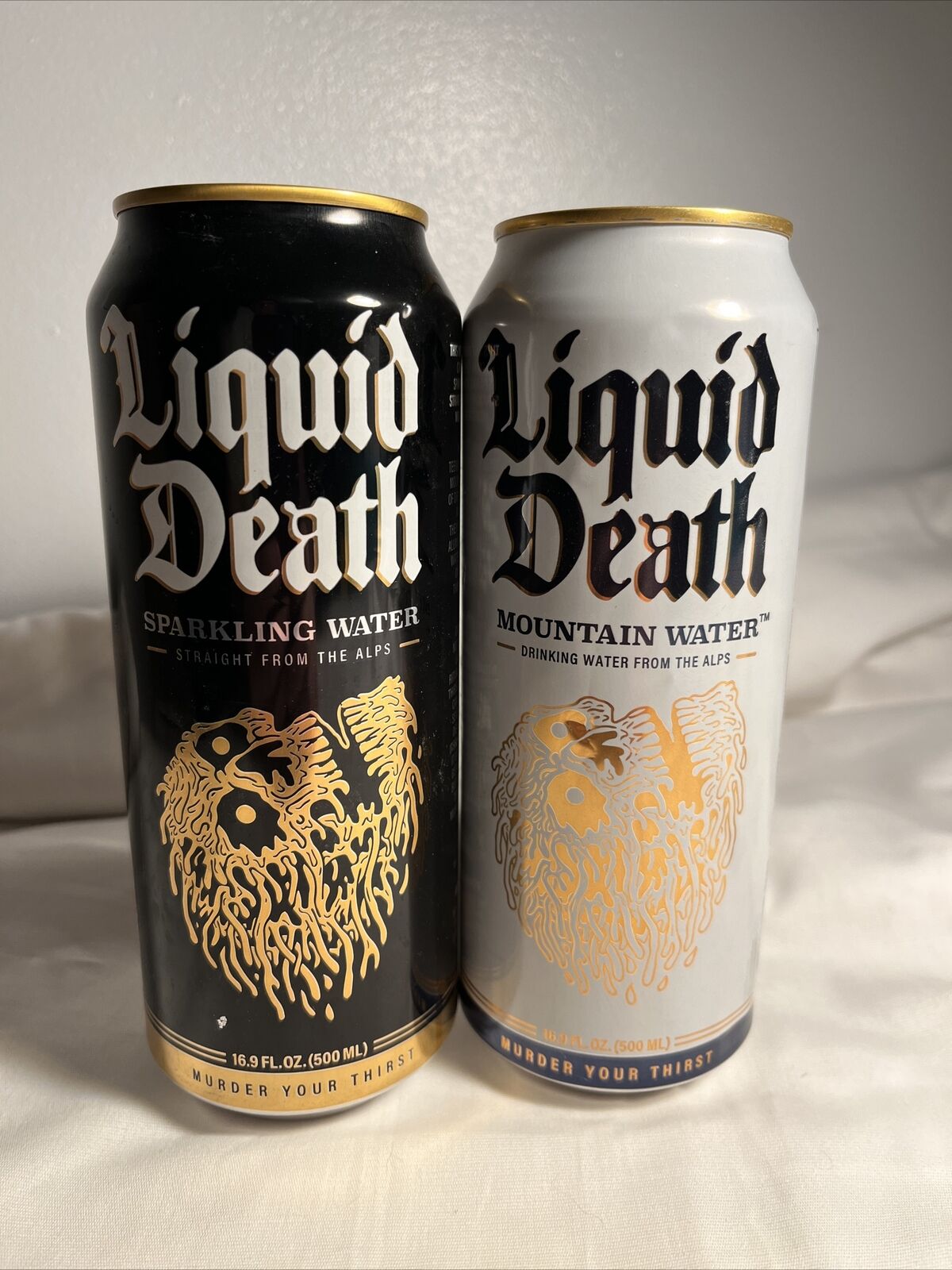 Liquid Death Lot of 2 Empty Cans White And Black