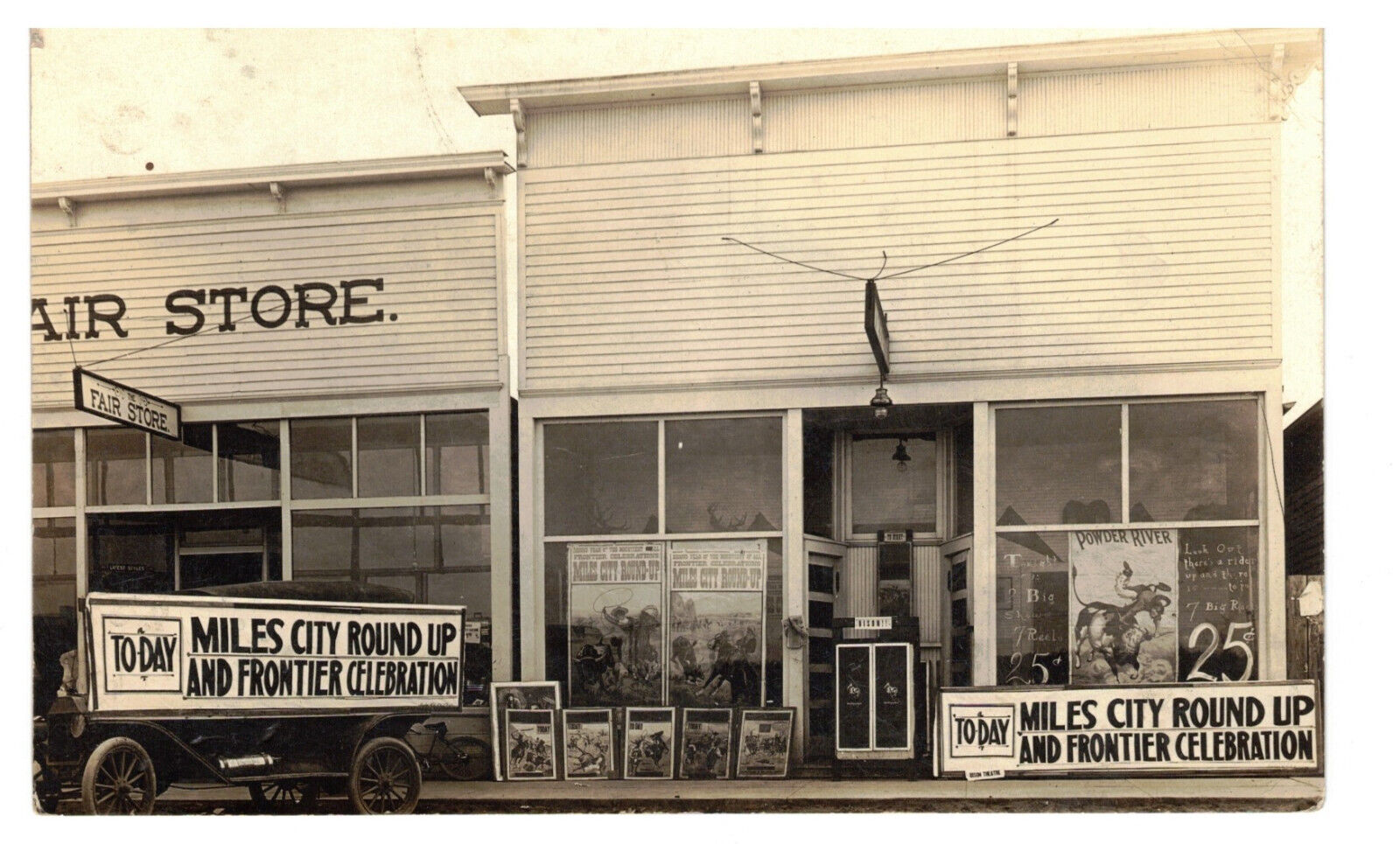 RPPC Miles City Montana Roundup Rodeo Theater Fair Store  1910\'s