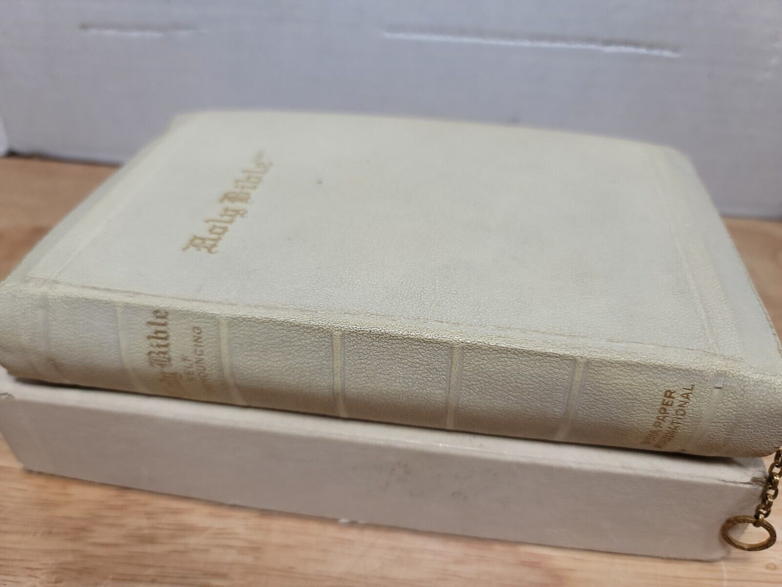 VINTAGE HOLY BIBLE ILLUSTRATED SELF-PRONOUNCING EDITION KJV WHITE ZIPPERED CASE 
