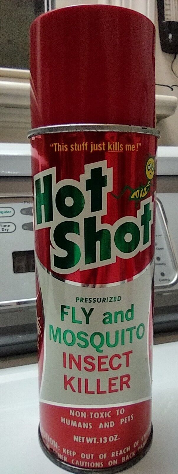 Vintage 1968 HOT SHOT Insect Spray Can Tin Metal Fly Mosquito Bugs Aerosol EMPTY