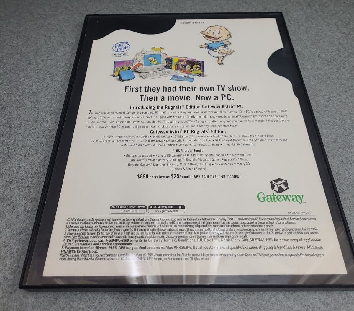 Gateway PC  Rugrats Astro Edition Print Ad 2000 Framed 8.5x11 Vintage 