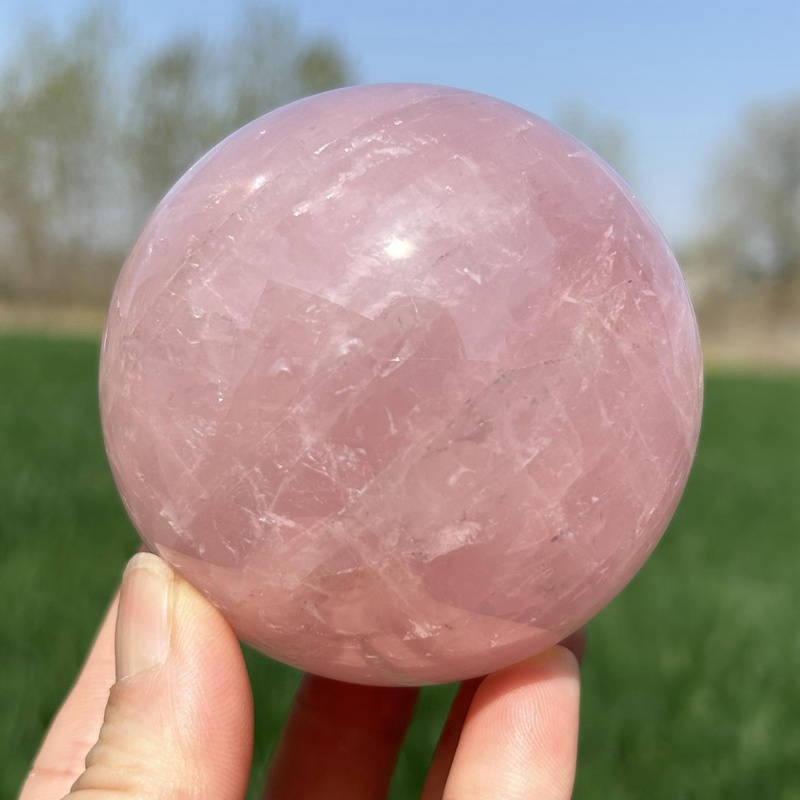570g Natural pink Rose Quartz Ball Crystal polished Sphere Reiki Decor Gift