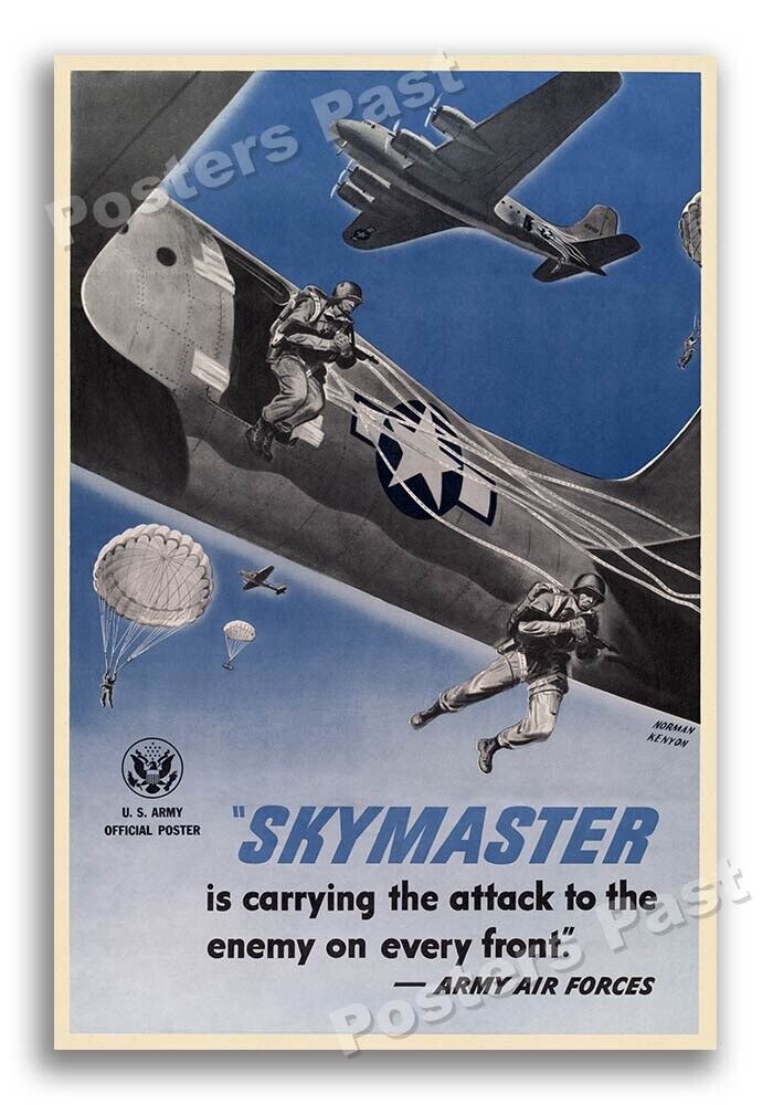 1940s Douglas C-54 Skymaster Paratrooper WWII Historic War Poster - 16x24