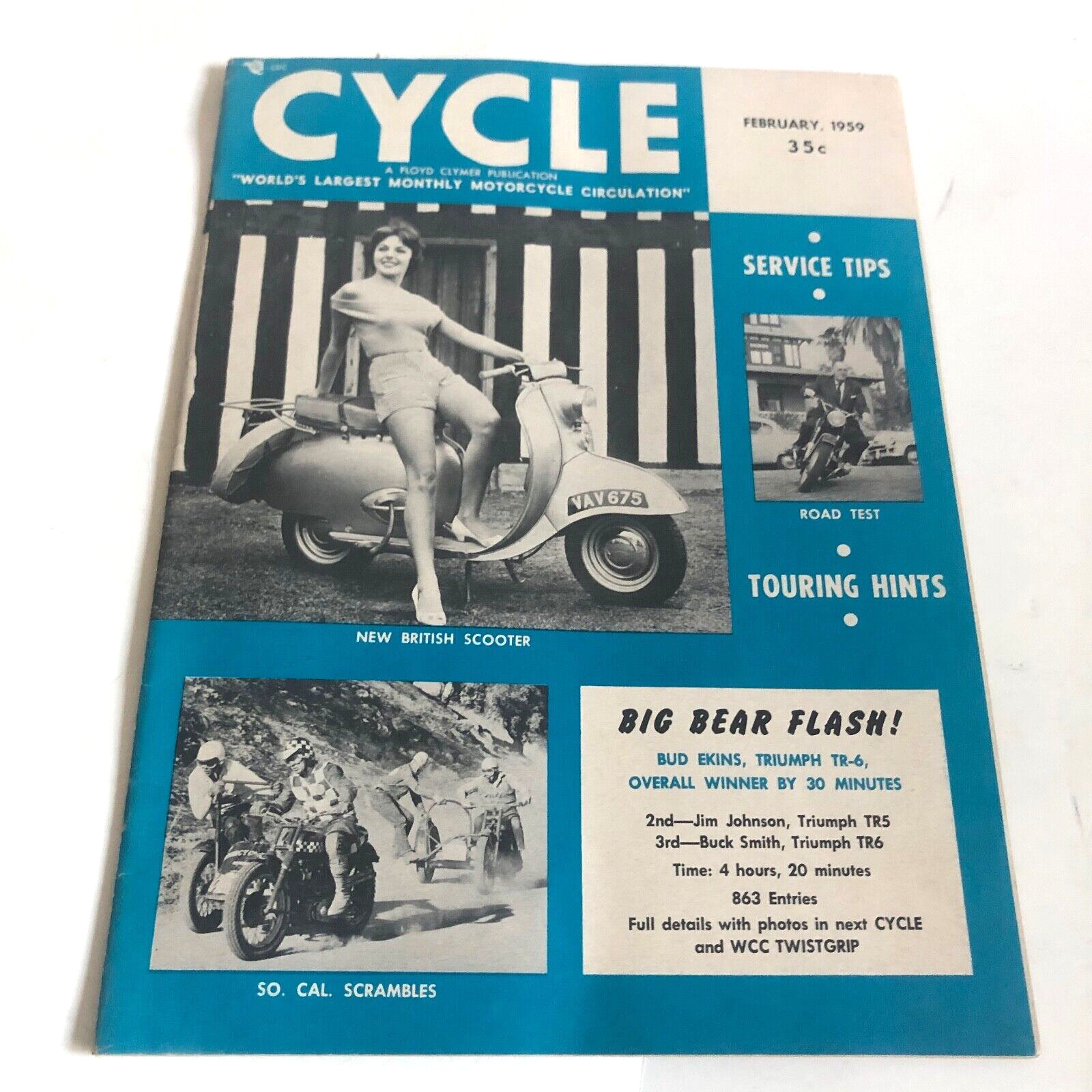 Cycle Magazine, February 1959, World\'s Best Motorcycling Magazine.