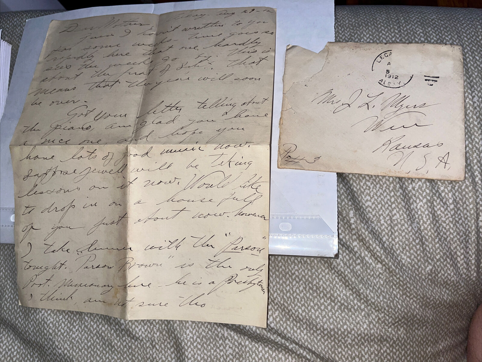 Antique 1912 Albay Philippines Letter to KS Mentions Mentions “Parson Brown”