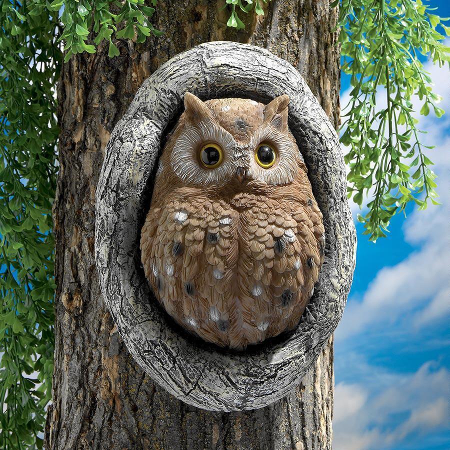 Wizard Mail Carrier Owl Post Mystical Magical Brown Owl Knot Hole Tree Sculpture