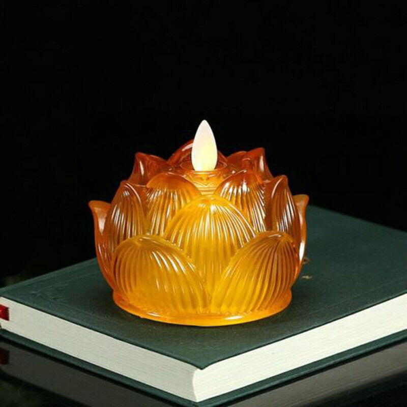 1pc Traditional Temple Shrine Worship Buddha Resin Lotus Electronic Butter Lamp