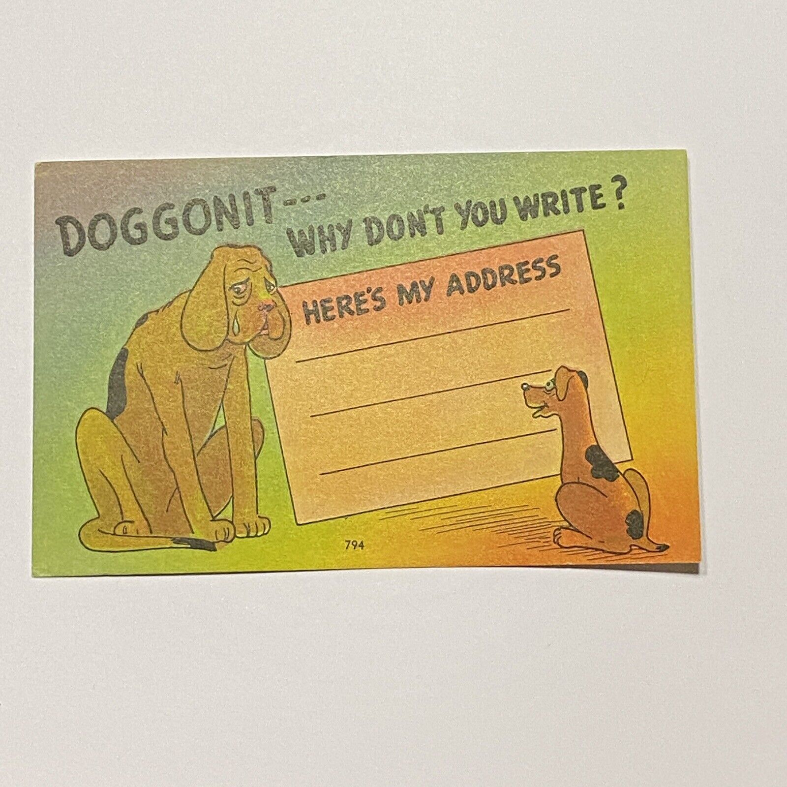 Doggonit-Why Don\'t You Write? Humor Postcard 2 Dogs c1940’s