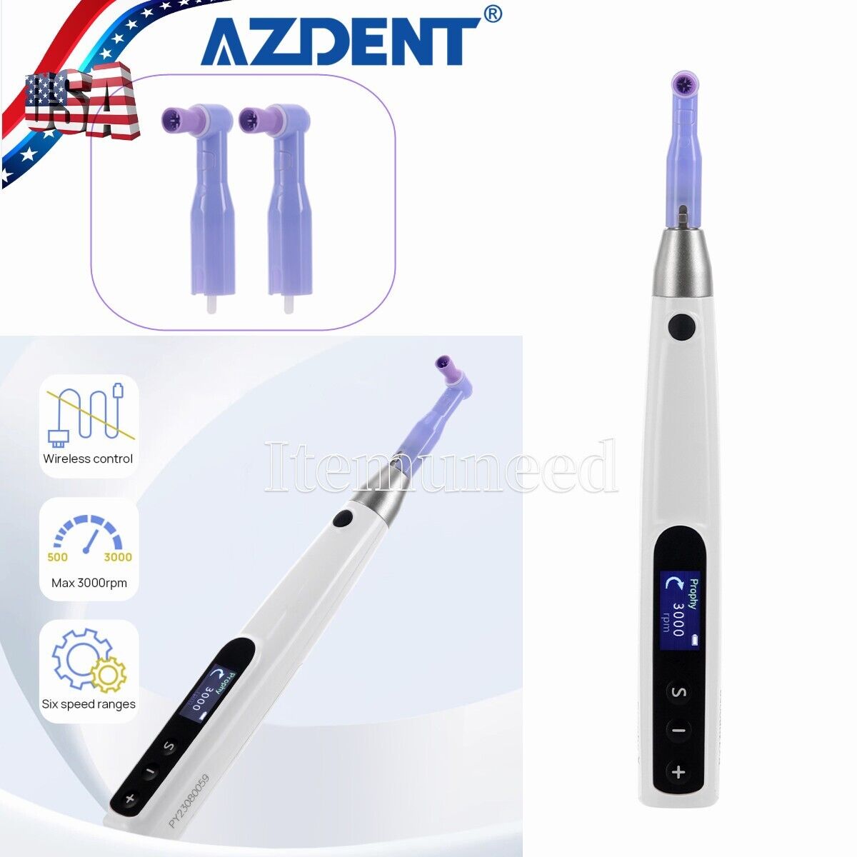 360° giratoria Dental Cordless Hygiene Prophy Handpiece+2 Prophy Angles