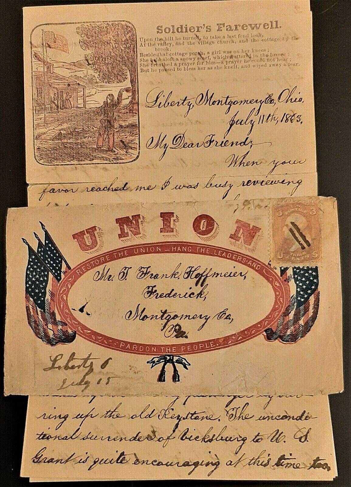 65 Civil War Patriotic -Scarce Union & Flags Cover W/Lettersheet (GREAT CONTENT)