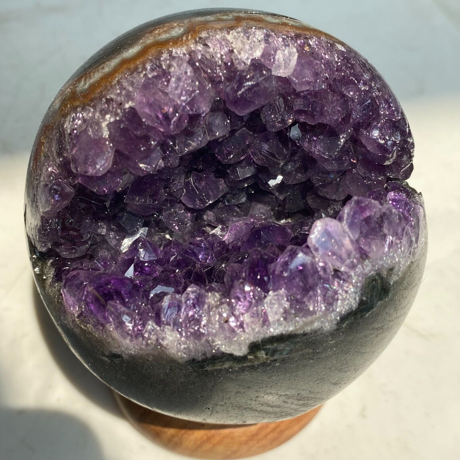 489g Amazing Amethyst geode quartz ball crystal Start smiling sphere healing K11