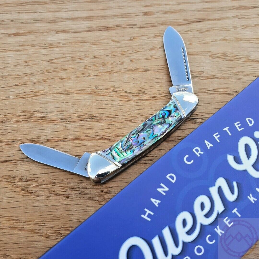 Queen City Mini Canoe Pocket Knife Mirror Finish Stainless Blades Abalone Handle