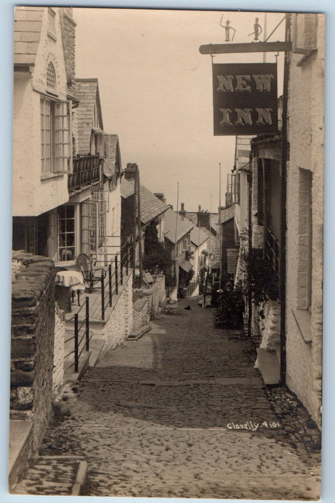 Clovelly Devon England Postcard New Inn Inclined Street View c1910 RPPC Photo